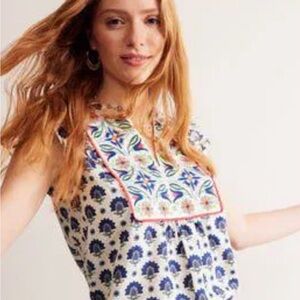 Boden Blue and White Floral Blouse